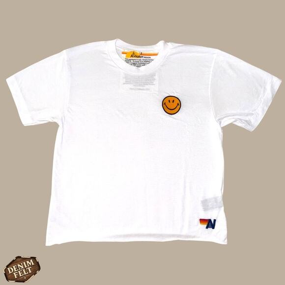 Aviator Nation Smiley Face Logo Graphic Tee White Womens/Teen T-Shirt Size S - Picture 2 of 10